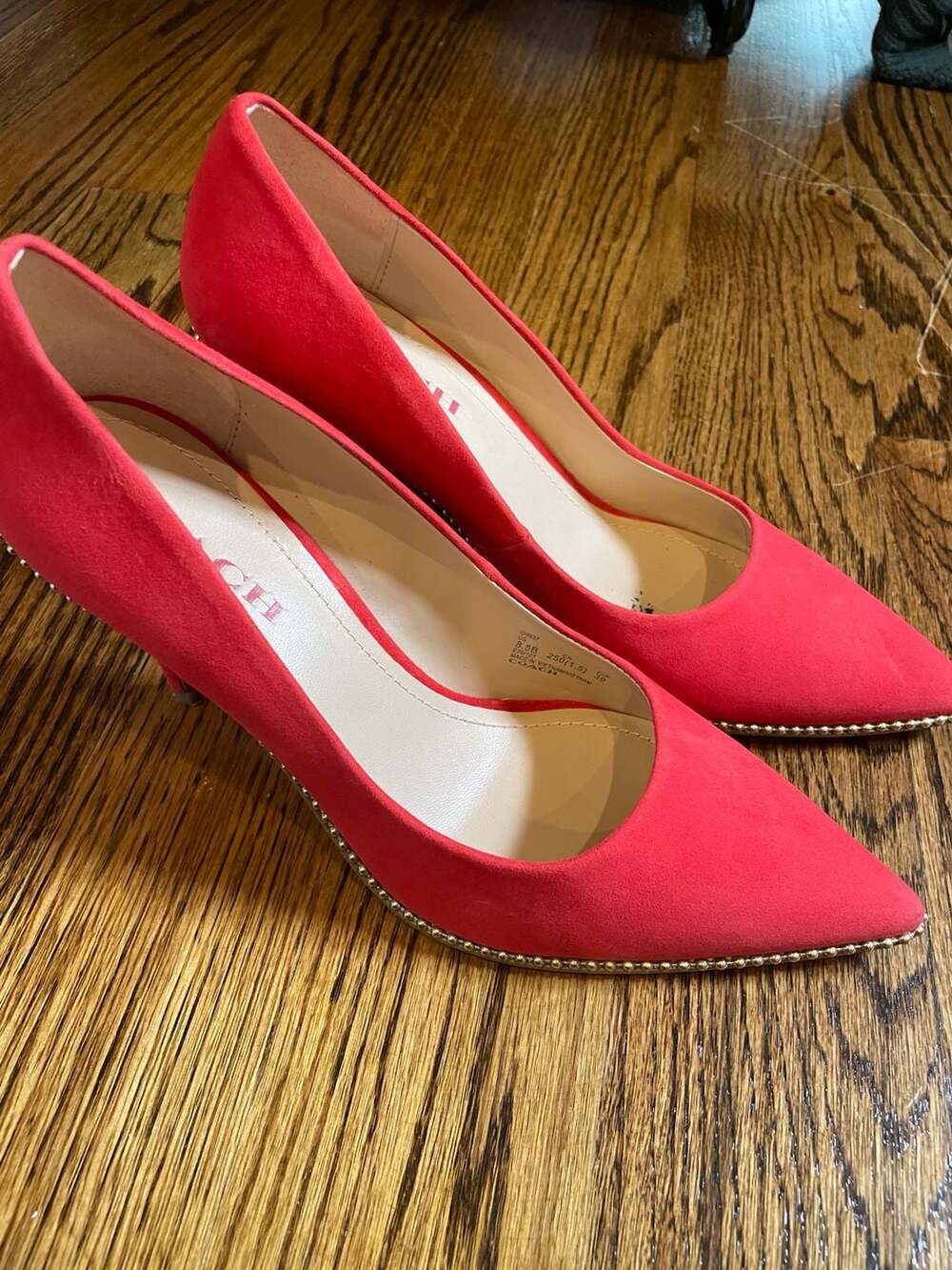 Coach Red Suede Waverly Beadchain Pointed Toe Stiletto Heels Size 8.5B